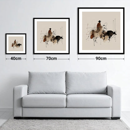 Western Shadows - size guide showing 40cm, 70cm and 90cm art prints