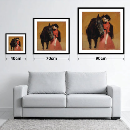 Crimson and Shadow - size guide showing 40cm, 70cm and 90cm art prints