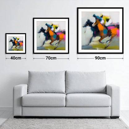 Velocity in Colour - size guide showing 40cm, 70cm and 90cm art prints