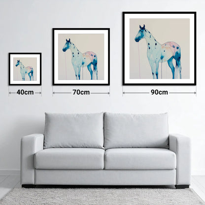 Ethereal Blue Appaloosa - size guide showing 40cm, 70cm and 90cm art prints