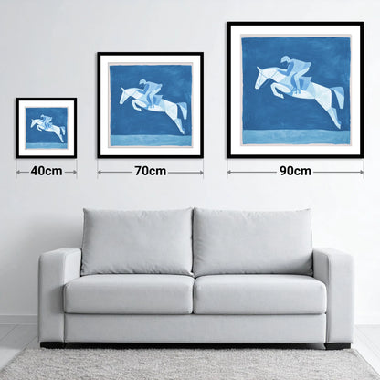 Sapphire Leap - size guide showing 40cm, 70cm and 90cm art prints