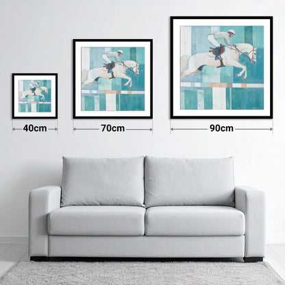 Aquamarine Ascent - size guide showing 40cm, 70cm and 90cm art prints