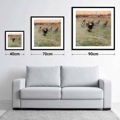 The Heat of the Chukka - size guide showing 40cm, 70cm and 90cm art prints