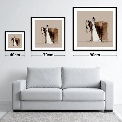 Silent Partnership - size guide showing 40cm, 70cm and 90cm art prints