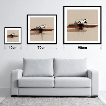 Horizon Bound - size guide showing 40cm, 70cm and 90cm art prints