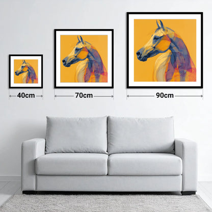 Cobalt and Gold Arabian - size guide showing 40cm, 70cm and 90cm art prints