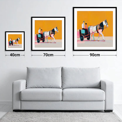 The Bright Turnout - size guide showing 40cm, 70cm and 90cm art prints