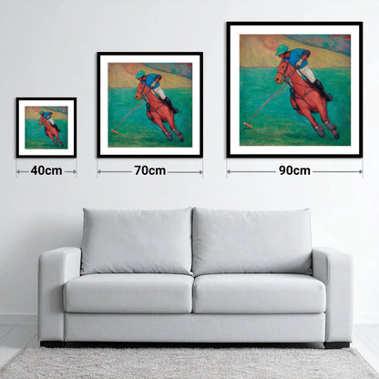 The Crimson Chukka - size guide showing 40cm, 70cm and 90cm art prints