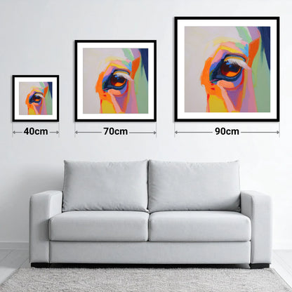 Kaleidoscopic Gaze - size guide showing 40cm, 70cm and 90cm art prints