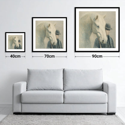 A Quiet Understanding - size guide showing 40cm, 70cm and 90cm art prints