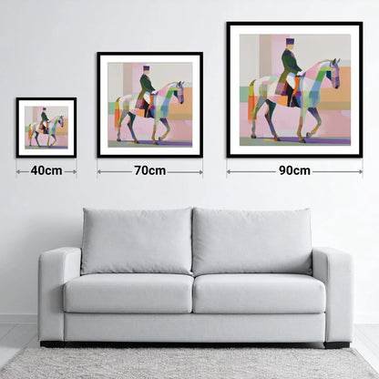 Modern Dressage Stride - size guide showing 40cm, 70cm and 90cm art prints
