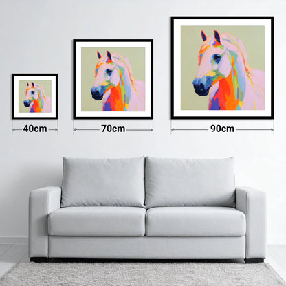 Vivid Equine Profile - size guide showing 40cm, 70cm and 90cm art prints