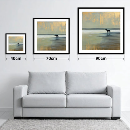 Gilded Horizon - size guide showing 40cm, 70cm and 90cm art prints