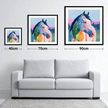 Prismatic Spirit - size guide showing 40cm, 70cm and 90cm art prints