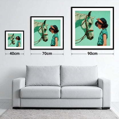 The Quiet Exchange - size guide showing 40cm, 70cm and 90cm art prints
