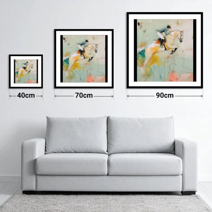 The Perfect Stride - size guide showing 40cm, 70cm and 90cm art prints