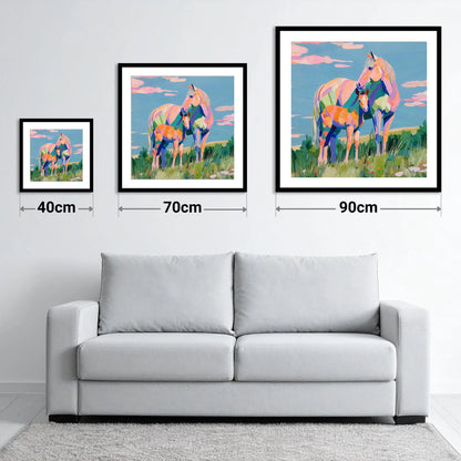 Vibrant Maternal Bond - size guide showing 40cm, 70cm and 90cm art prints
