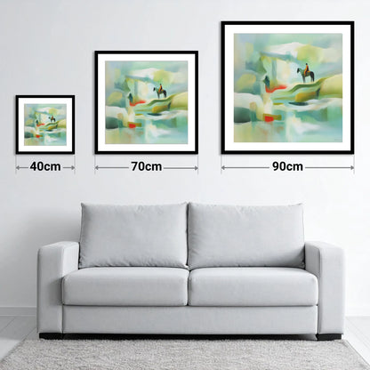 Serene Coastal Vantage - size guide showing 40cm, 70cm and 90cm art prints