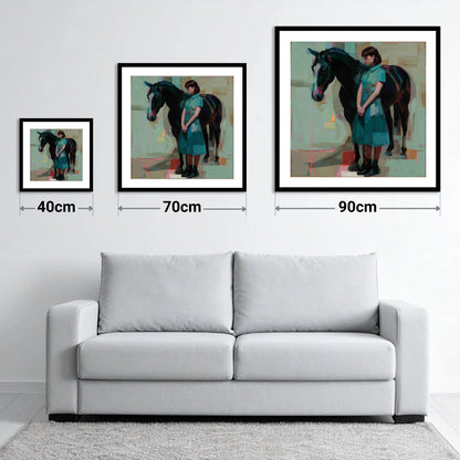 A Quiet Connection - size guide showing 40cm, 70cm and 90cm art prints