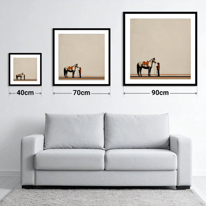 The Quiet Companion - size guide showing 40cm, 70cm and 90cm art prints