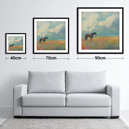 Beneath Turquoise Skies - size guide showing 40cm, 70cm and 90cm art prints