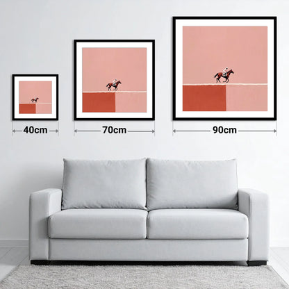 Dusty Rose Canter - size guide showing 40cm, 70cm and 90cm art prints