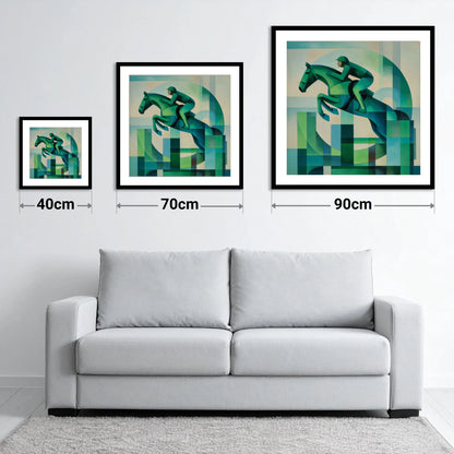 Emerald Ascent - size guide showing 40cm, 70cm and 90cm art prints