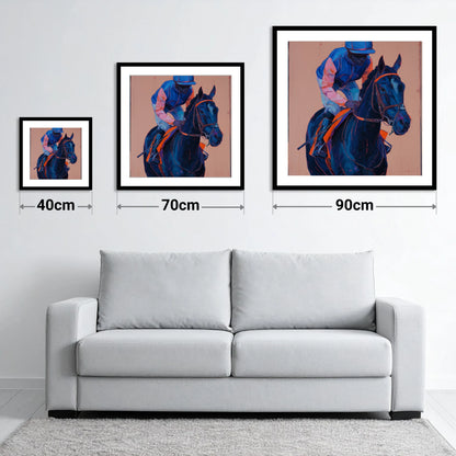 The Indigo Favourite - size guide showing 40cm, 70cm and 90cm art prints