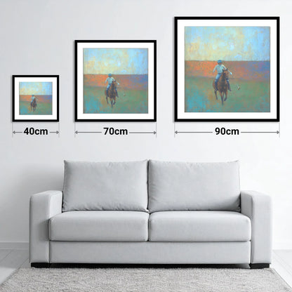The Midfield Approach - size guide showing 40cm, 70cm and 90cm art prints