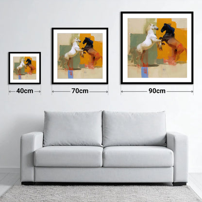 The Bold Encounter - size guide showing 40cm, 70cm and 90cm art prints