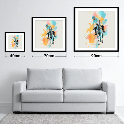 The Perfect Strike - size guide showing 40cm, 70cm and 90cm art prints