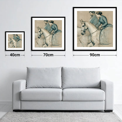 The Shared Journey - size guide showing 40cm, 70cm and 90cm art prints