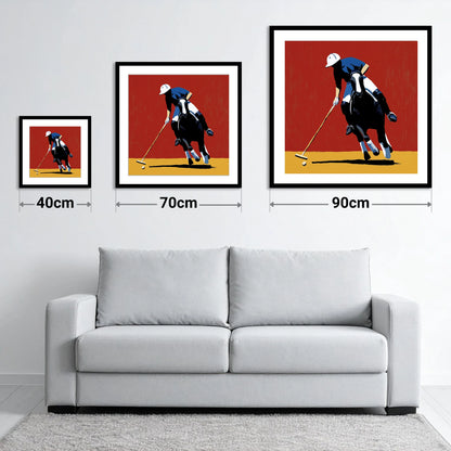 The Scarlet Pursuit - size guide showing 40cm, 70cm and 90cm art prints