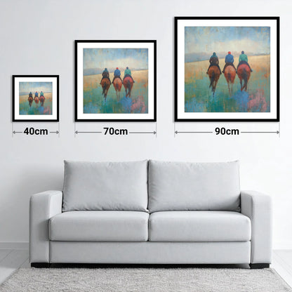 The Morning String - size guide showing 40cm, 70cm and 90cm art prints