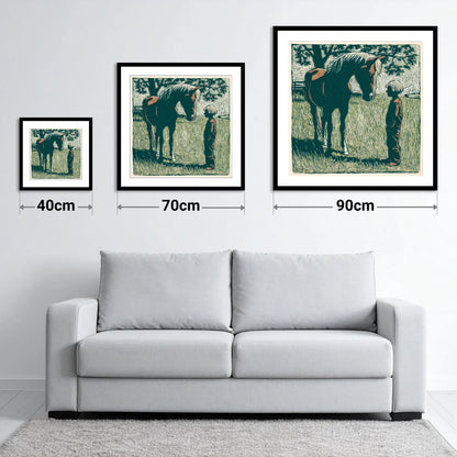 Kindred Spirits - size guide showing 40cm, 70cm and 90cm art prints