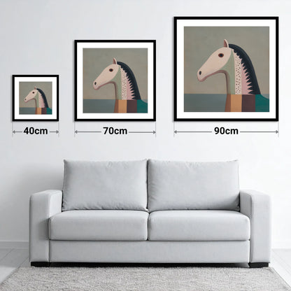 Stylised Equine Profile - size guide showing 40cm, 70cm and 90cm art prints