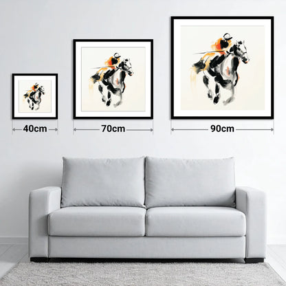 Flash of Amber - size guide showing 40cm, 70cm and 90cm art prints