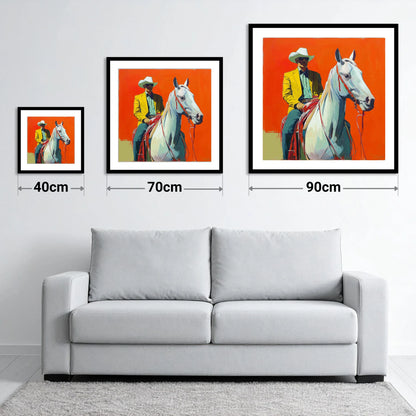 The Bright Frontier - size guide showing 40cm, 70cm and 90cm art prints
