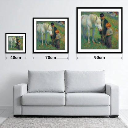 The Gentle Grey - size guide showing 40cm, 70cm and 90cm art prints