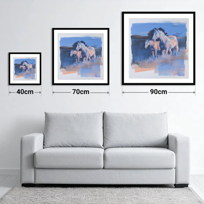 Twilight Companions - size guide showing 40cm, 70cm and 90cm art prints