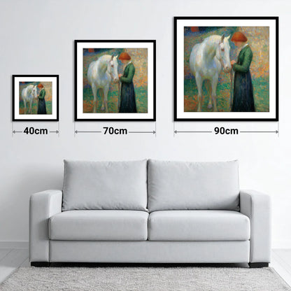 The Quiet Bond - size guide showing 40cm, 70cm and 90cm art prints