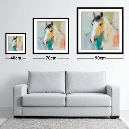 Quiet Grace in Ochre - size guide showing 40cm, 70cm and 90cm art prints