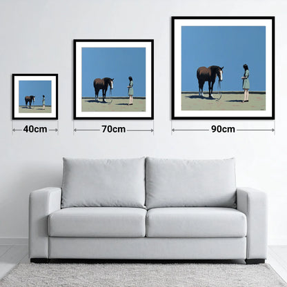The Quiet Exchange - size guide showing 40cm, 70cm and 90cm art prints