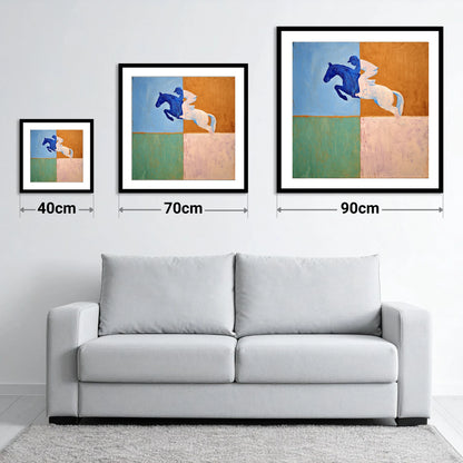 Abstract Cobalt Leap - size guide showing 40cm, 70cm and 90cm art prints