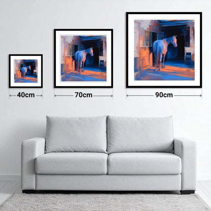 Quiet Light in the Yard - size guide showing 40cm, 70cm and 90cm art prints