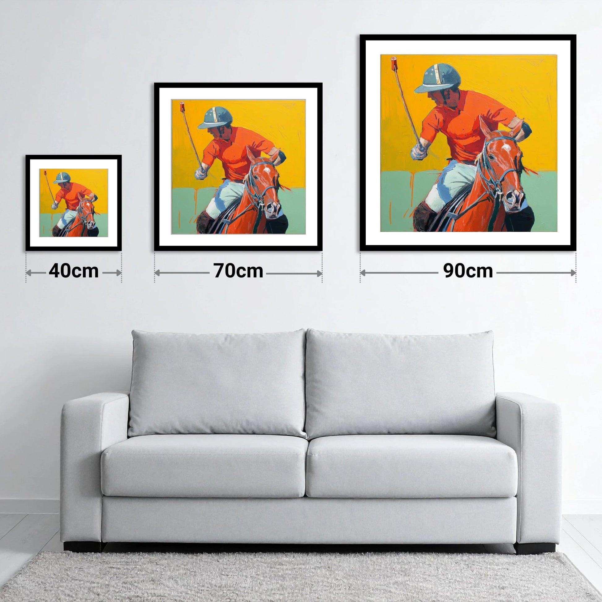 Vivid Mid-Chukka Strike - size guide showing 40cm, 70cm and 90cm art prints