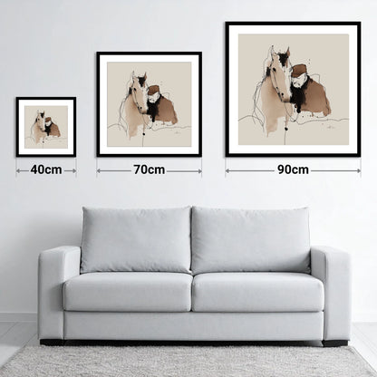 Silent Companions - size guide showing 40cm, 70cm and 90cm art prints