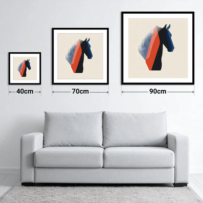 Graphic Equine Profile - size guide showing 40cm, 70cm and 90cm art prints