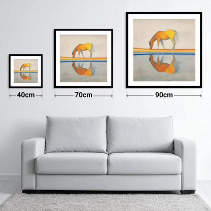 Symmetry in Amber - size guide showing 40cm, 70cm and 90cm art prints