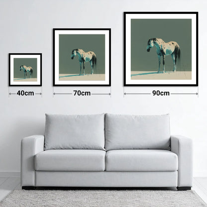 Modern Appaloosa Study - size guide showing 40cm, 70cm and 90cm art prints